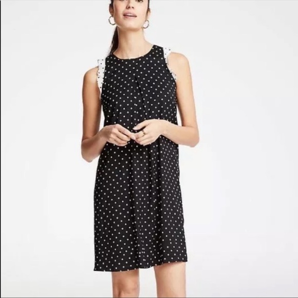 Ann Taylor Dresses & Skirts - Ann Taylor Black Polka Dot Ruffle Shift Dress Size Small Petite